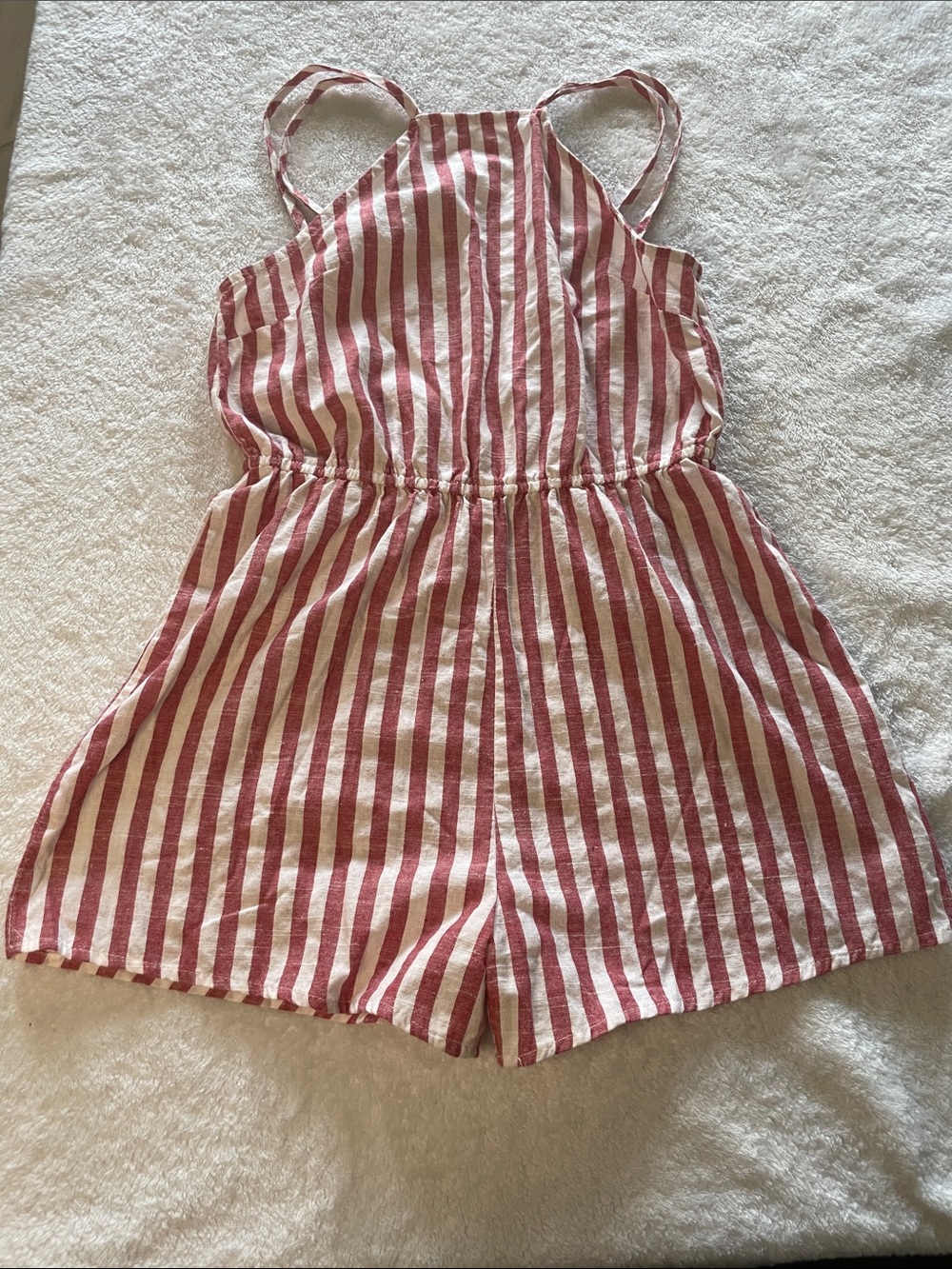 SHEIN Faded Look Red and White Striped Romper